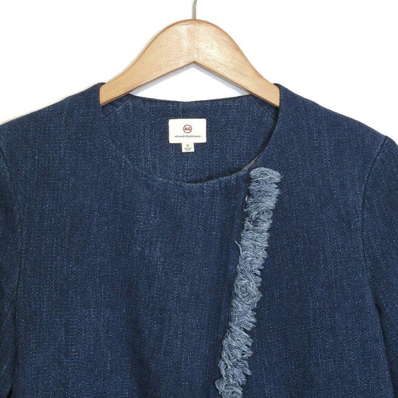 AG Adriano Goldschmied Blue Denim Zip Front Jacket Frayed Trim Casual Chic M - Picture 8 of 16